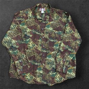 Chiamare Vintage Abstract Geometric Multicolor Silk Button Down Shirt Men's L